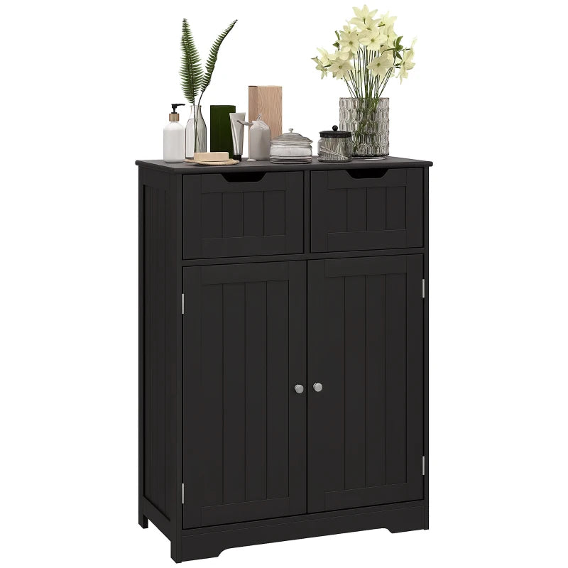 Bathroom Cabinet, Bathroom Storage Cabinet with 2 Drawers, Adjustable Shelf for Living Room, Entryway, Black