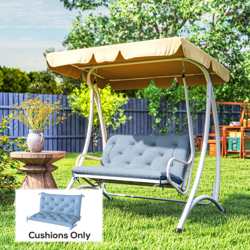 Garden Bench Cushion with Backrest, Non-Slip 2 Seater Soft Pad with Ties, Blue