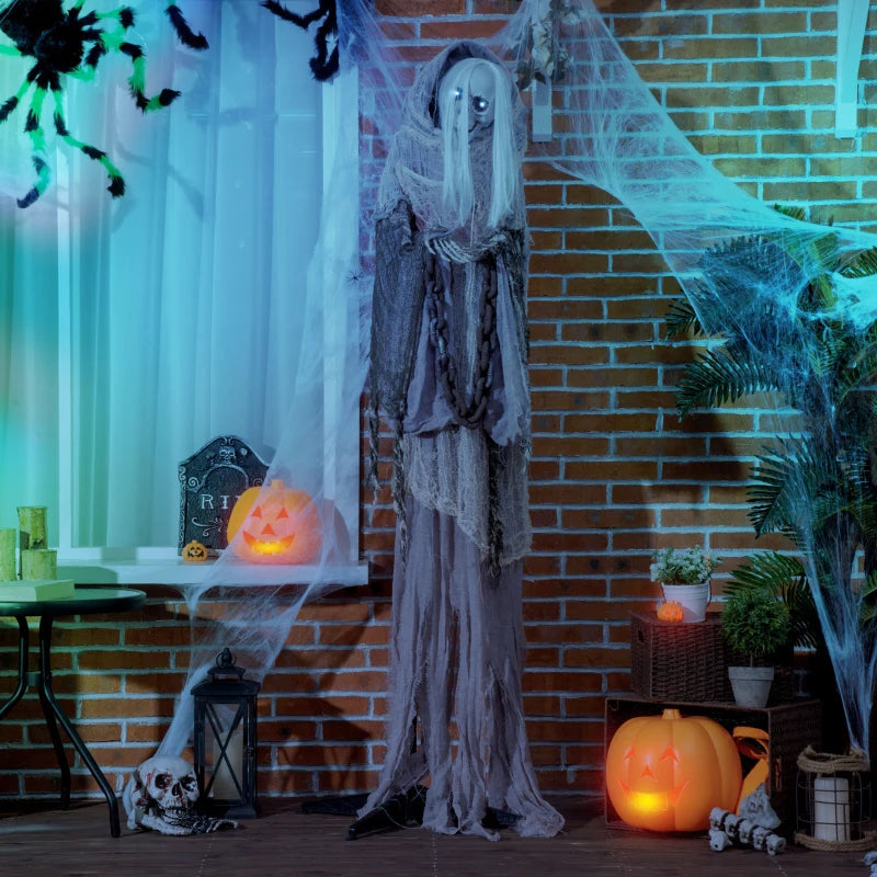 Outsunny 6ft Life-Size Outdoor Skeleton Witch – Animated Halloween Prop with Light-Up Eyes & Spooky Sound 