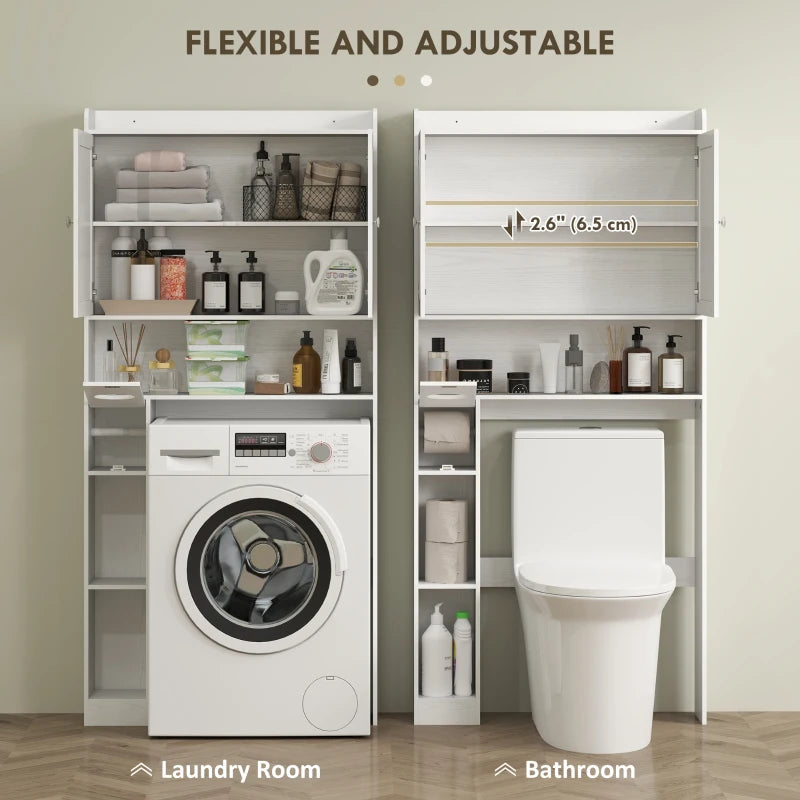 Farmhouse Over the Toilet Cabinet with Barn Doors, Over the Toilet Storage Cabinet with Adjustable Shelf, White