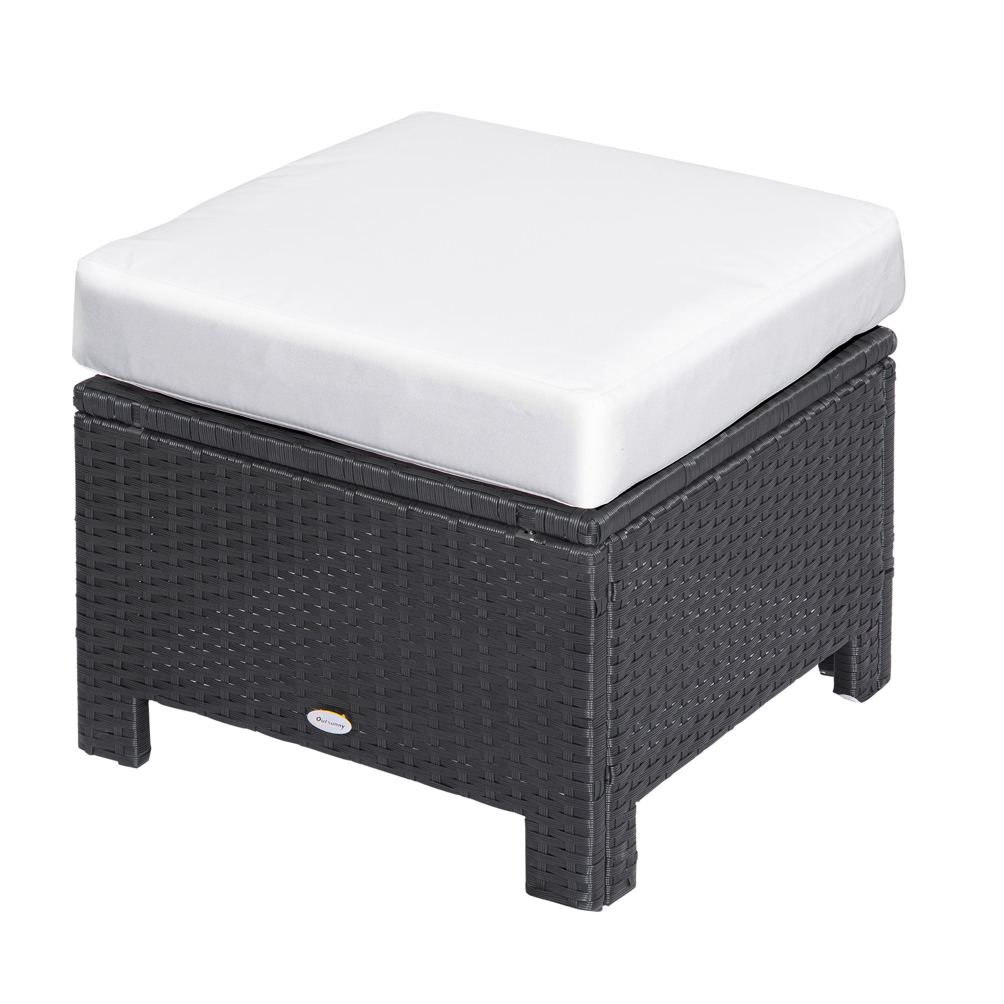 Outsunny Rattan Ottoman Outdoor Wicker Footrest with Cushion Metal Frame for Garden Poolside Cream White 