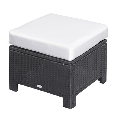 Outsunny Rattan Ottoman Outdoor Wicker Footrest with Cushion Metal Frame for Garden Poolside Cream White 