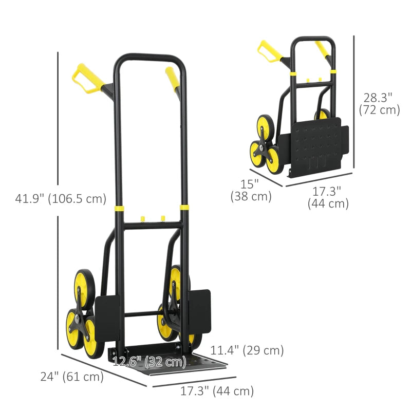 6-Wheels Stair Climber Trolley Cart, Hand Truck and Dolly, Foldable Steel Load Cart, 264lbs Capacity, Yellow