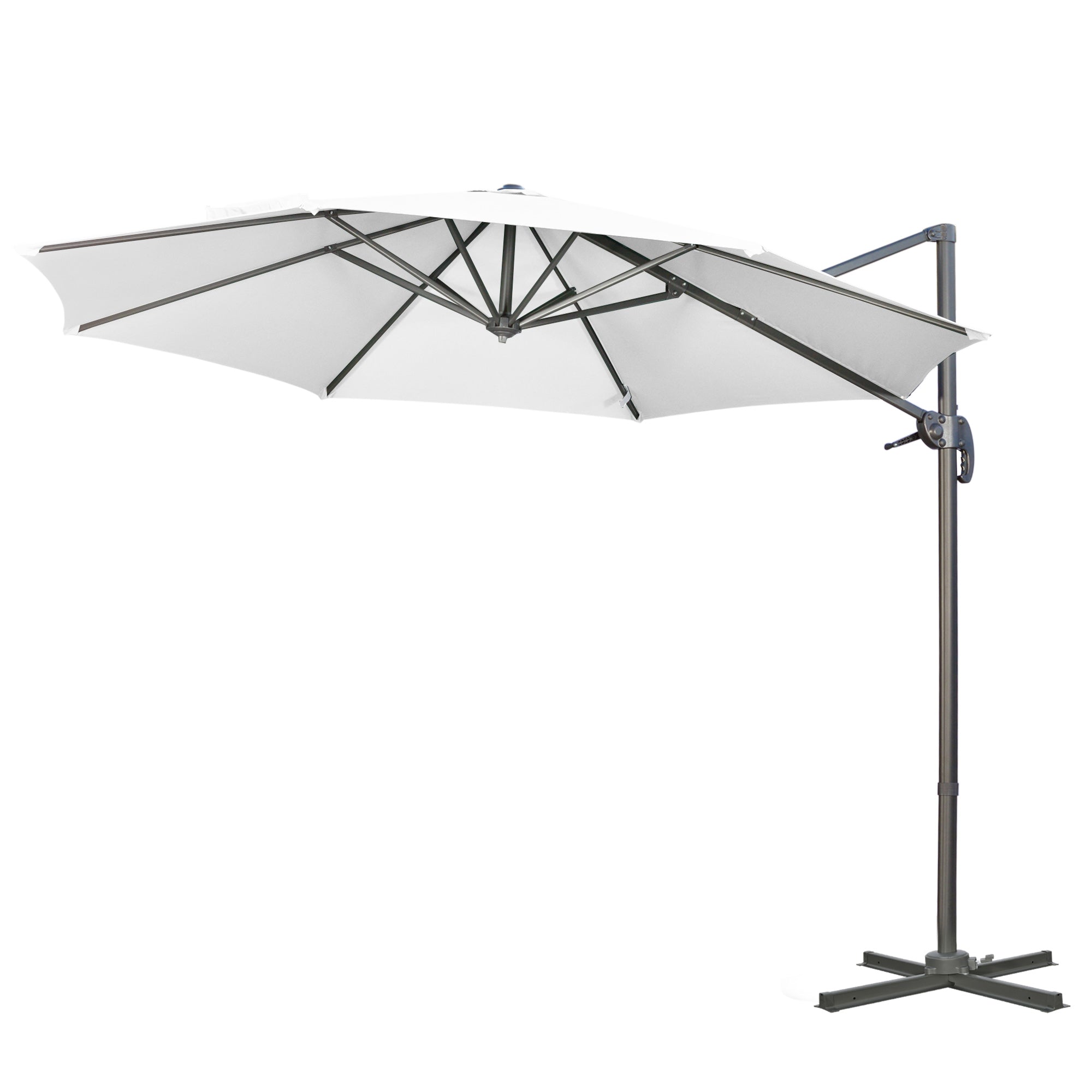 Outsunny Offset Patio Umbrella: 10ft Cantilever Sun Shade Cross Base 361° Rotation White Poles 