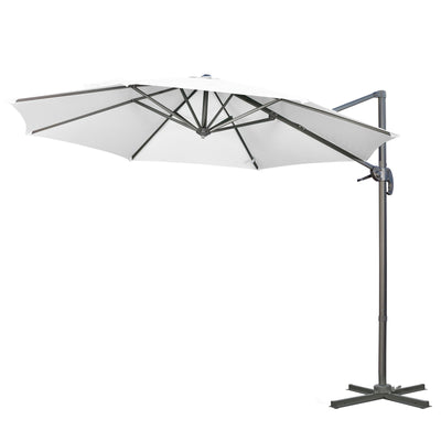 Outsunny Offset Patio Umbrella: 10ft Cantilever Sun Shade Cross Base 361° Rotation White Poles 