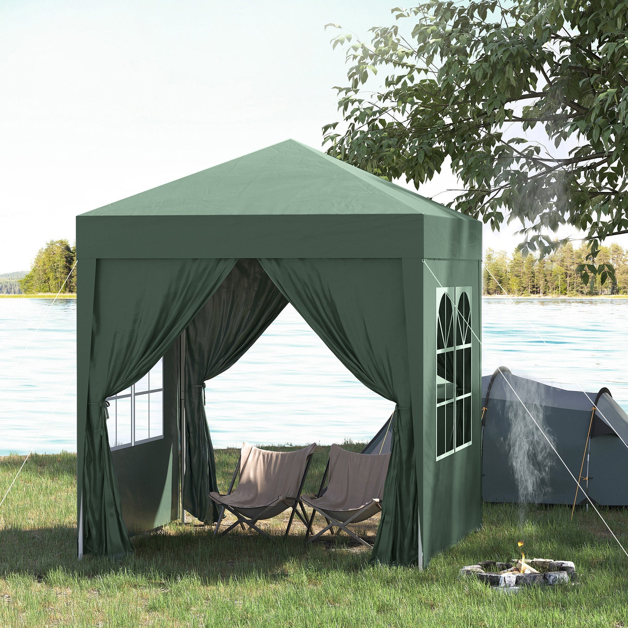 Outsunny 6.6x6.6ft Pop Up Party Tent Green Outdoor Folding Gazebo Canopy with Side Walls 