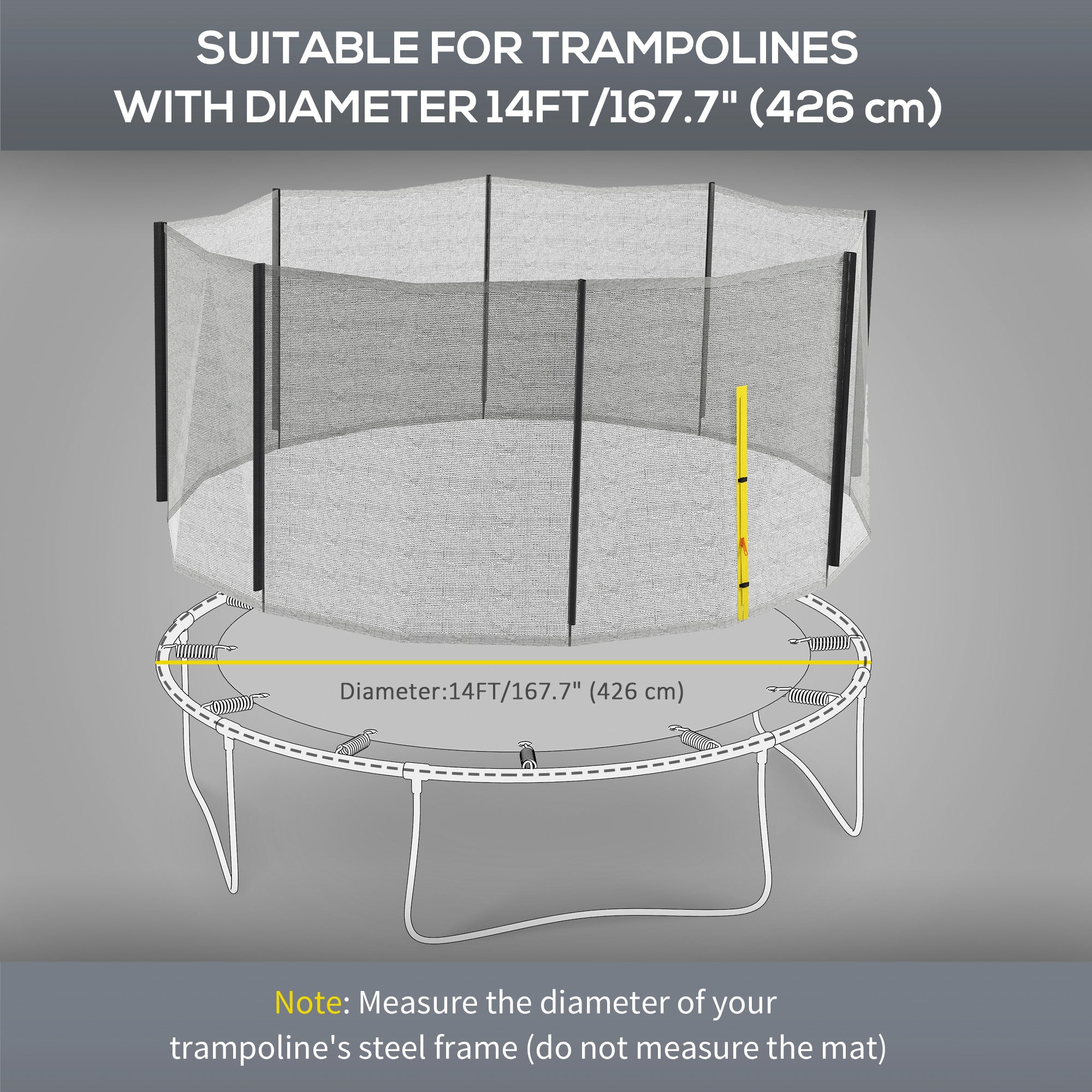 Soozier Trampoline Net Enclosure for 14ft Round Trampoline with 8 Straight Poles Poles Not Included, Weather Resistant Trampoline Netting Replacement with Zippered Entrance, Black 