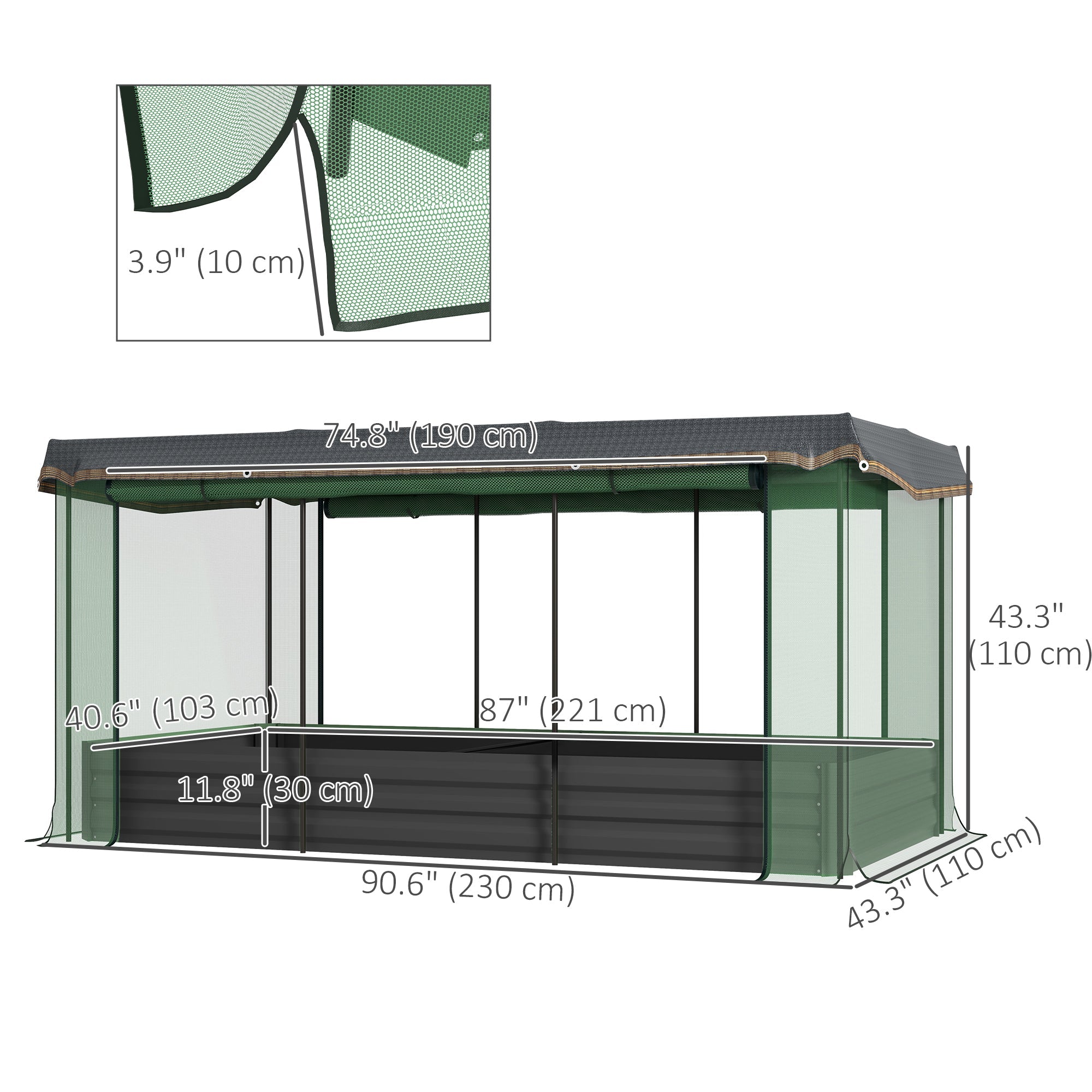 Outsunny Galvanized Steel Planter Box with Crop Cage and Shade Cloth, Raised Garden Bed for Flowers, Vegs and Herbs 