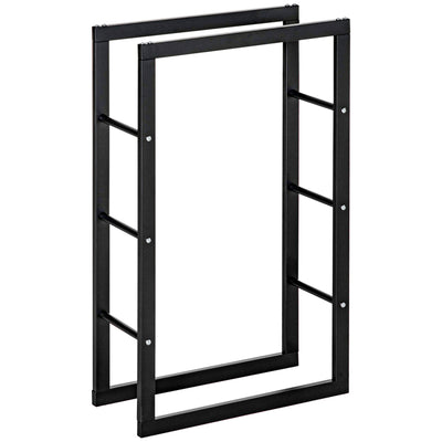 HOMCOM Durable Firewood Rack Log Holder, 23.6" Fireplace Storage with Handles, Heavy-Duty 220 lbs. Capacity, Sleek Black 