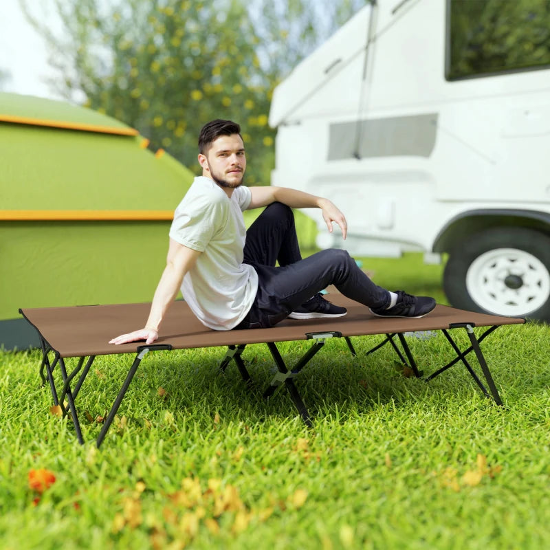 76" Two Person Folding Camping Cot Outdoor Portable Double Cot Wide Military Sleeping Bed w/ Carrying Bag Khaki