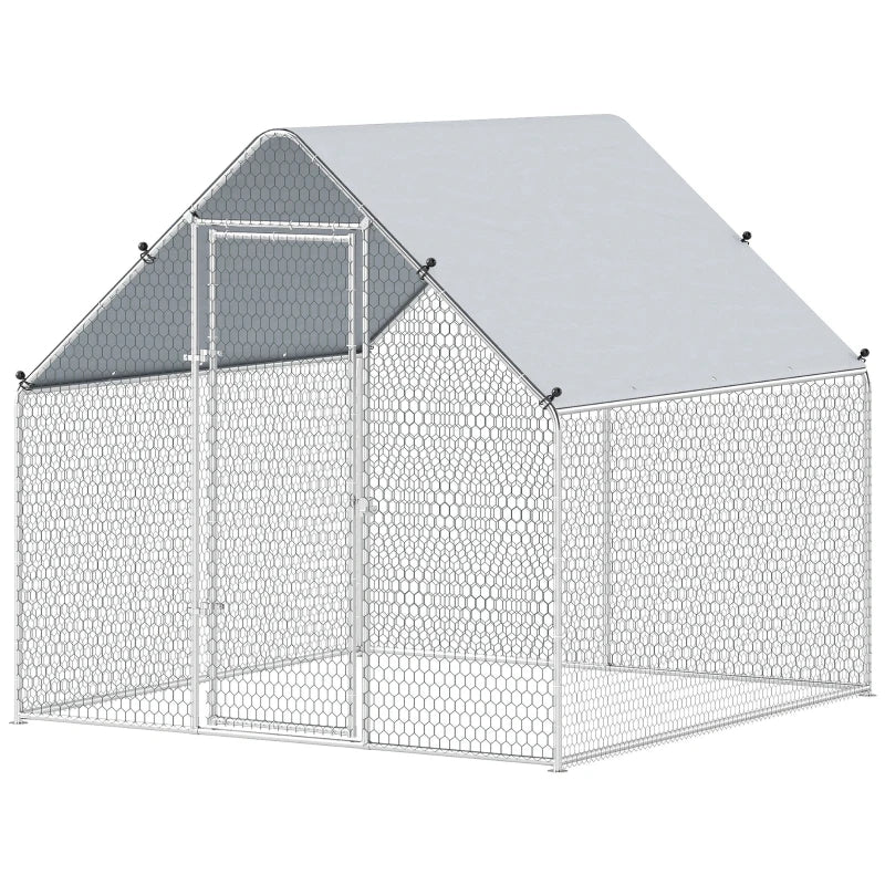 Metal Chicken Coop with Water- and UV-Protection Cover for Backyard Hen, Duck, Rabbit, 6.6' x 6.6' x 6.6'