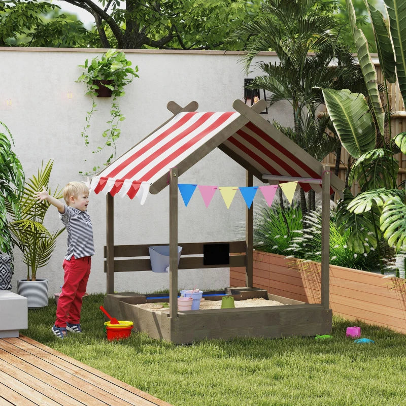 Outdoor Wooden Sandbox with Cover for 3-7 Years Old, Backyard, Grey