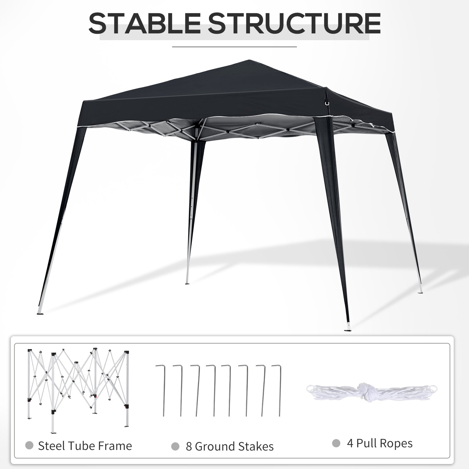 Outsunny 8' x 8' Pop Up Canopy, Outdoor Foldable Tent, Portable Canopy Tent with Carrying Bag for Camping, Party, Picnic, Black 
