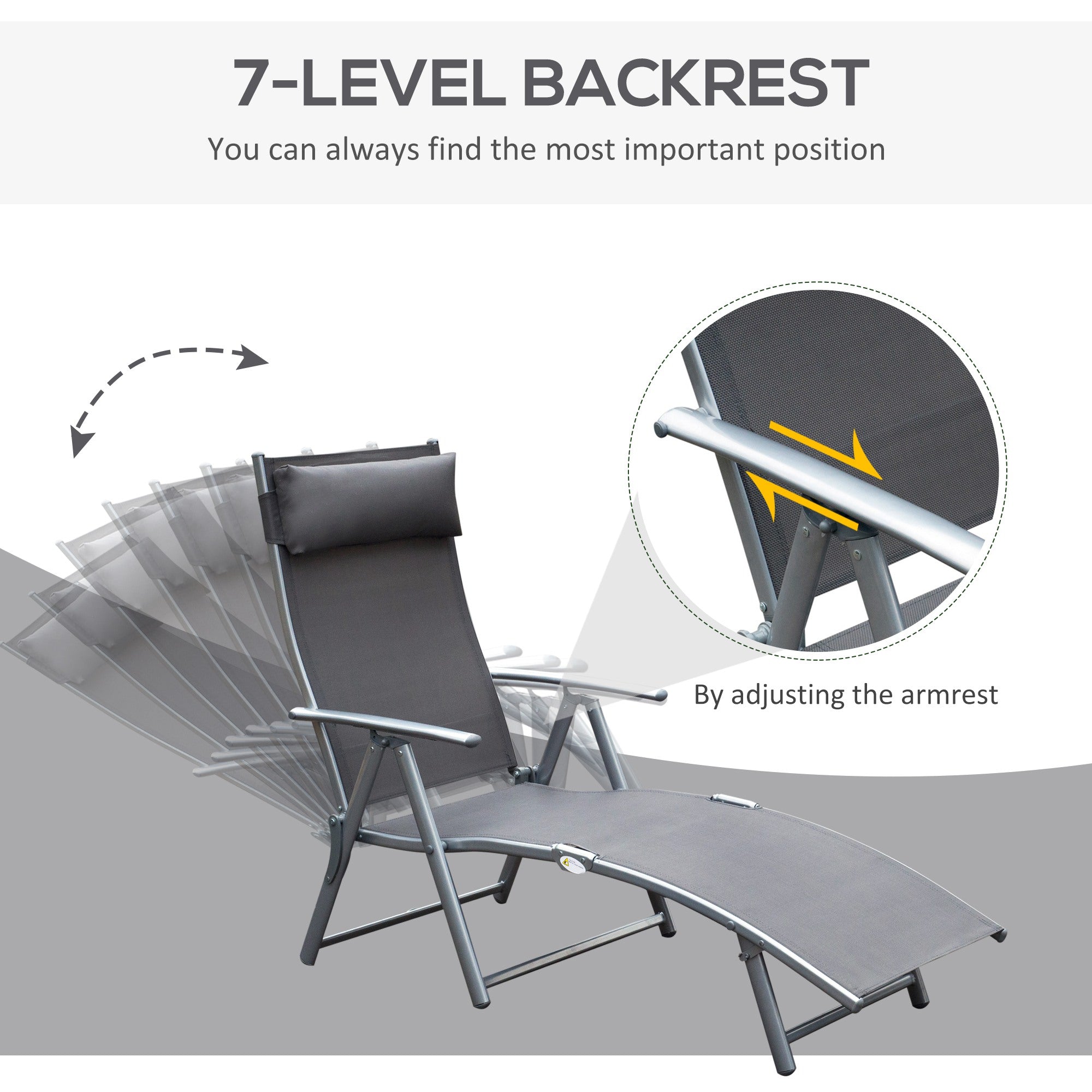 Outsunny Folding Patio Chaise Lounge Chair Recliner Adjustable Garden with Pillow Grey 