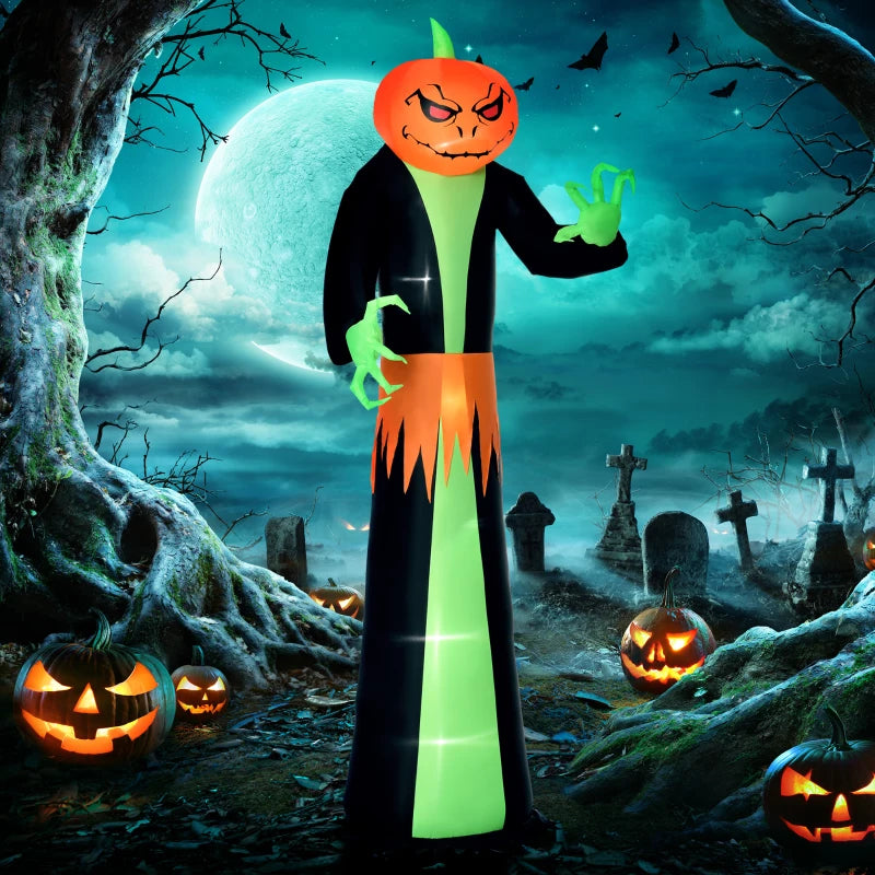HOMCOM 9ft Inflatable Pumpkin Head Ghost – LED Blow-Up Halloween Decoration for Outdoor Lawn & Garden 