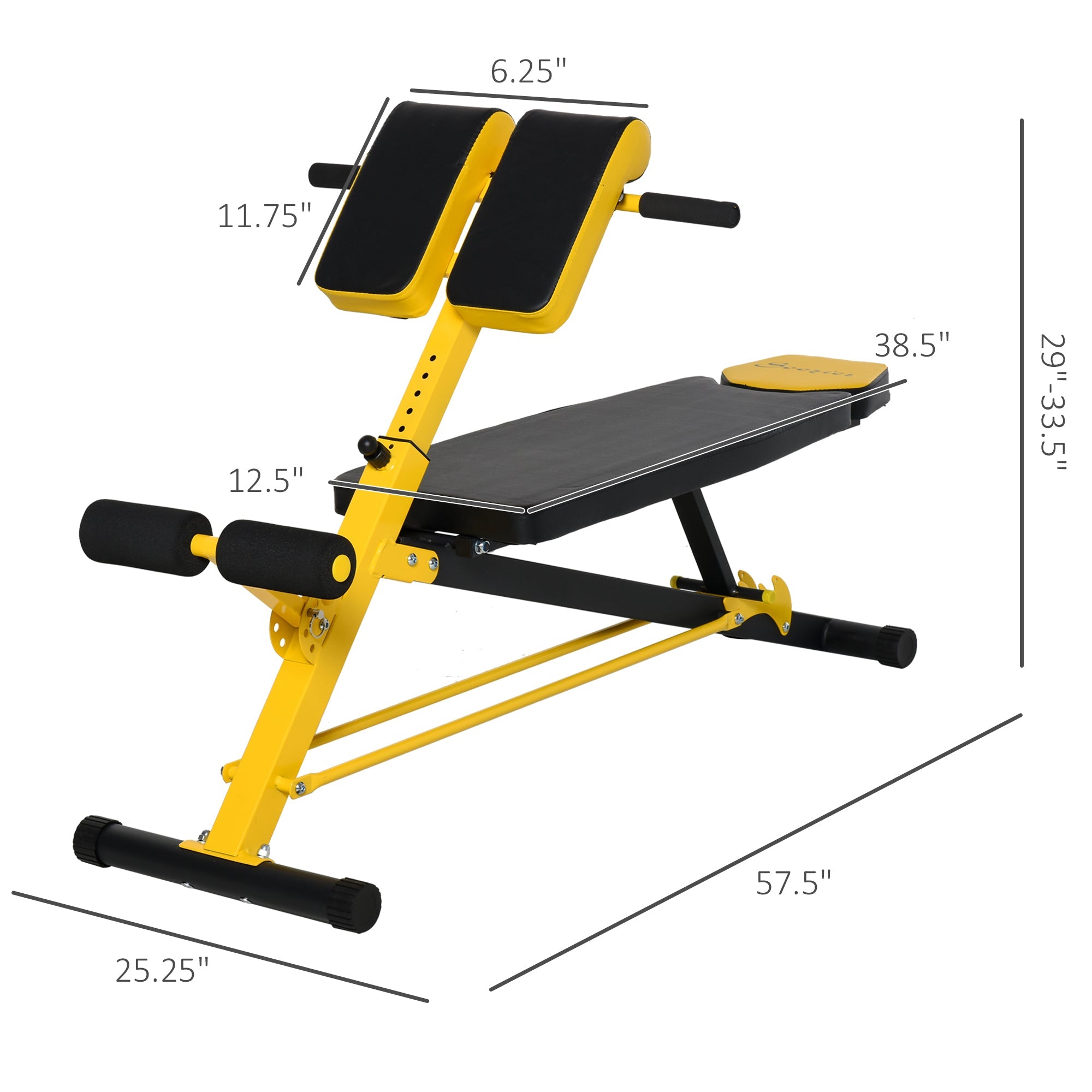 Soozier Multi-Functional Adjustable Hyper Extension Bench Dumbbell Bench Roman Chair Ab Sit up Decline Flat Black and Yellow 