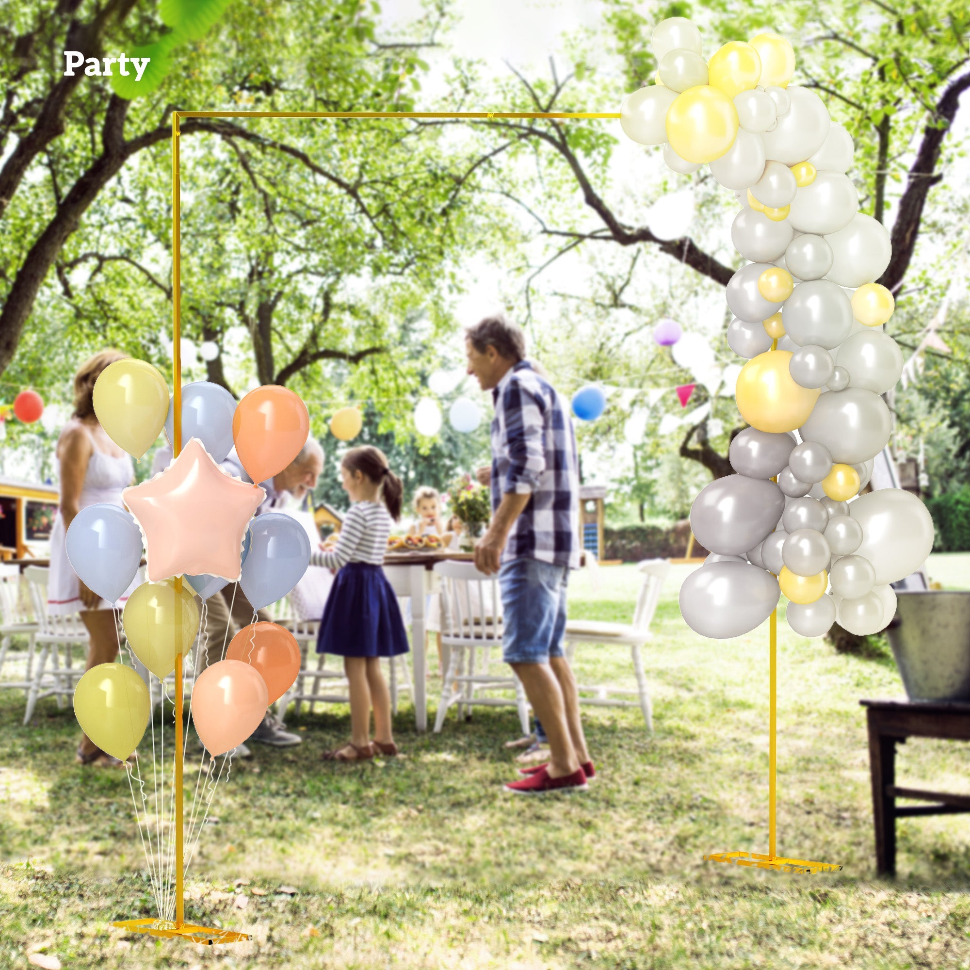 Outsunny Wedding Arch Backdrop Stand, Metal Garden Balloon Arch Stand for Birthday Party, Bridal Shower, Graduation, Ceremony, Banquet Decorations, Gold 