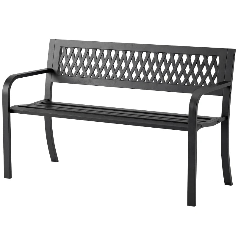 Outdoor Bench with Floral Backrest 2 Seater Garden Bench with Armrests for Yard Park Balcony Black