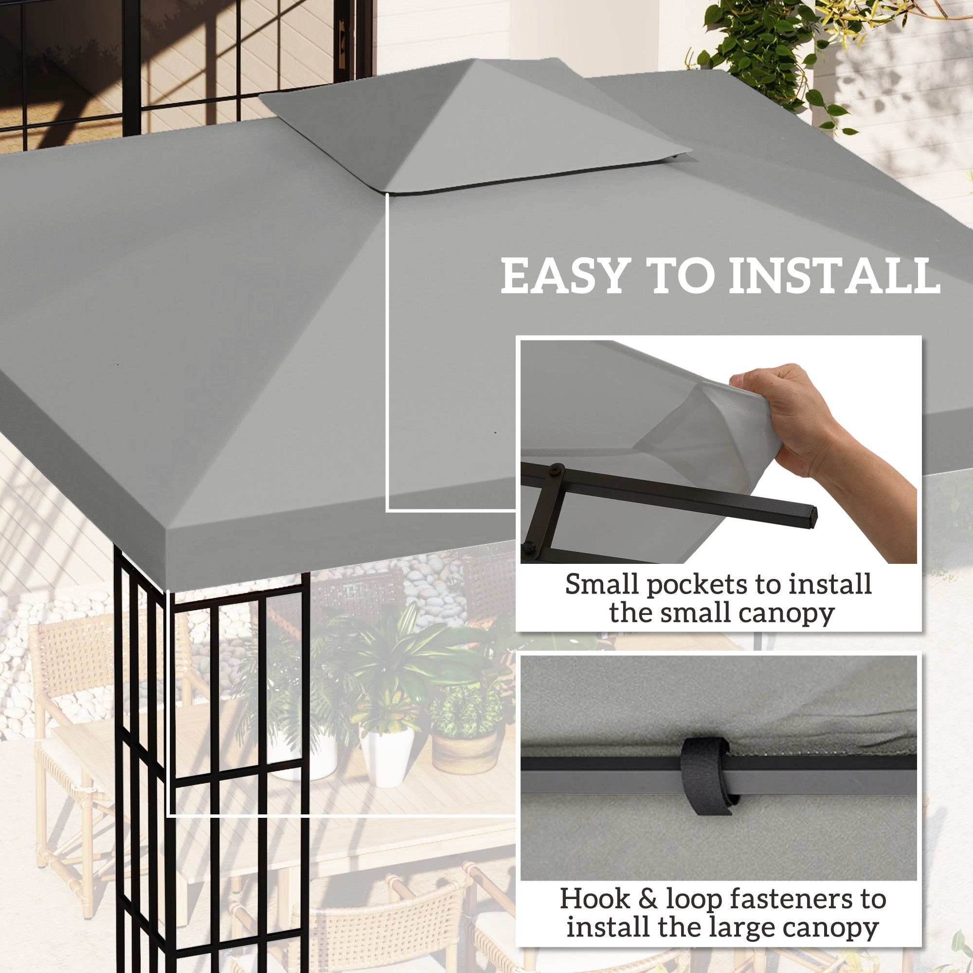 Outsunny Luminous Shade: 9.8' Square Gazebo Canopy Replacement Top, Light Grey Outdoor Garden Sun Shade 
