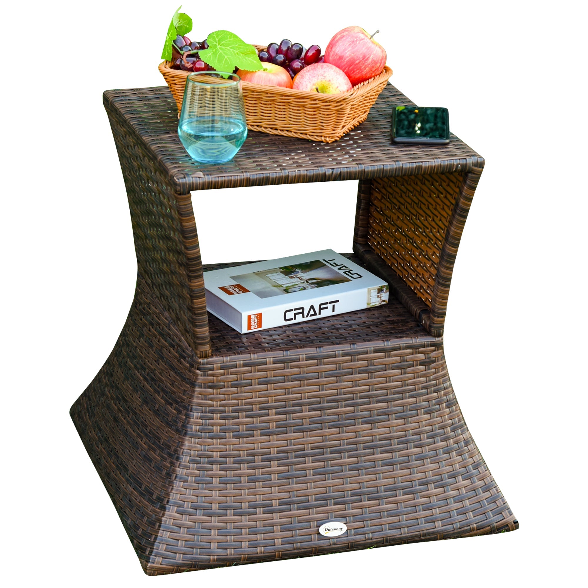 Outsunny Outdoor Patio Rattan Wicker Coffee Table w/ Umbrella Hole 