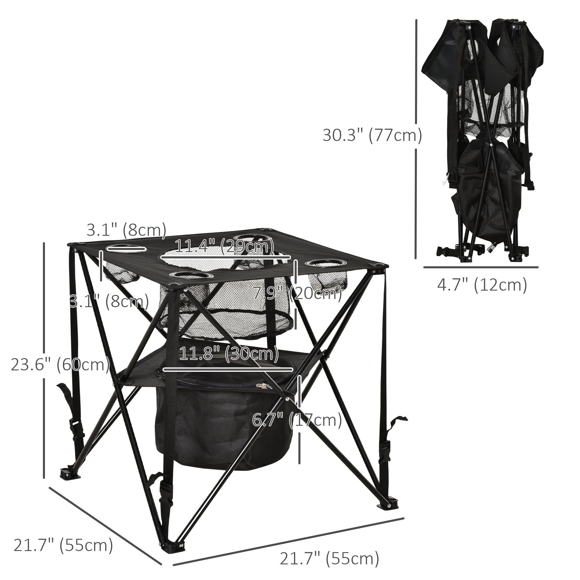 Outsunny Portable Folding Camping Table 22 Picnic Table with Cooler Holders Carry Bag for Travel Hiking Fishing Beach 
