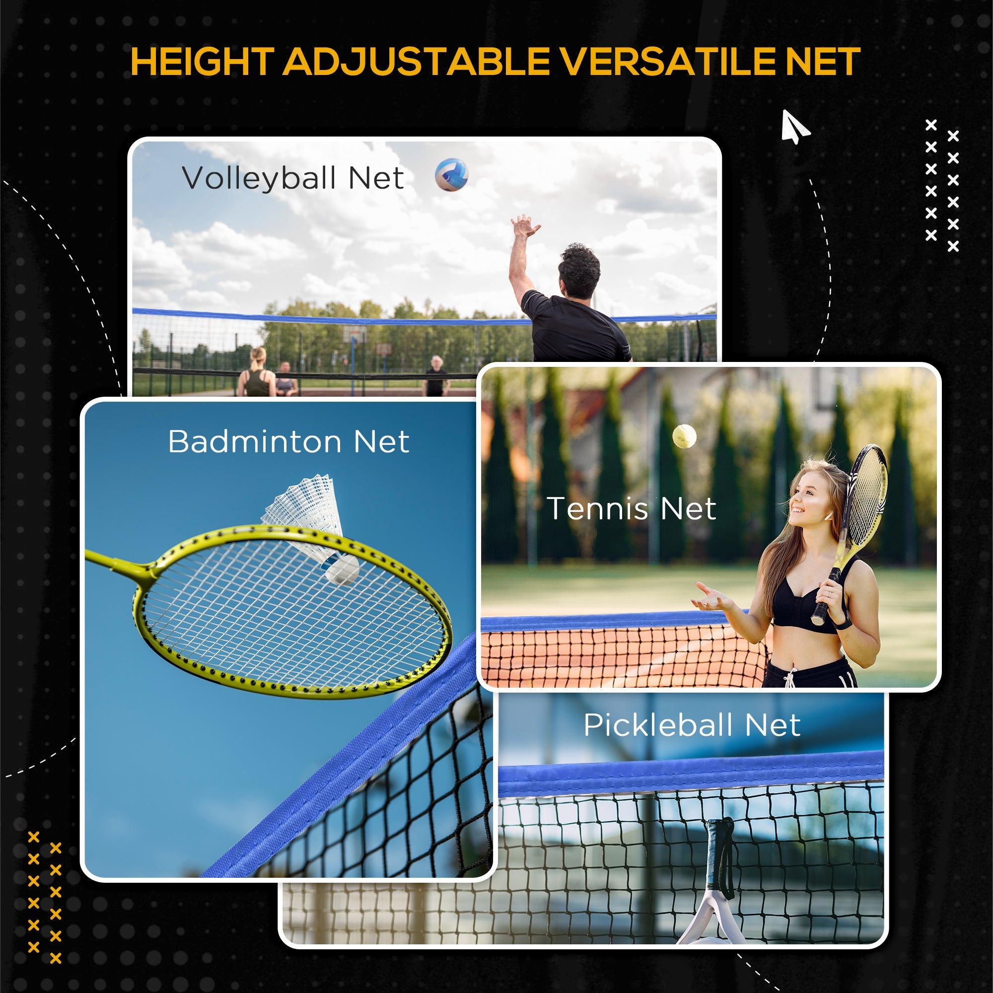 Soozier 14ft Badminton Net, Height Adjustable Outdoor Sports Net with Carry Bag, for Tennis, Pickleball and Volleyball 