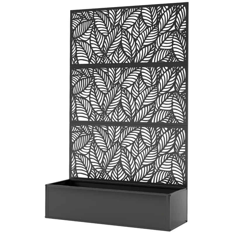 Metal Planter Box with Trellis, 70" Raised Garden Bed with Trellis Privacy Screen for Climbing Plants, Leaves Cut-Out