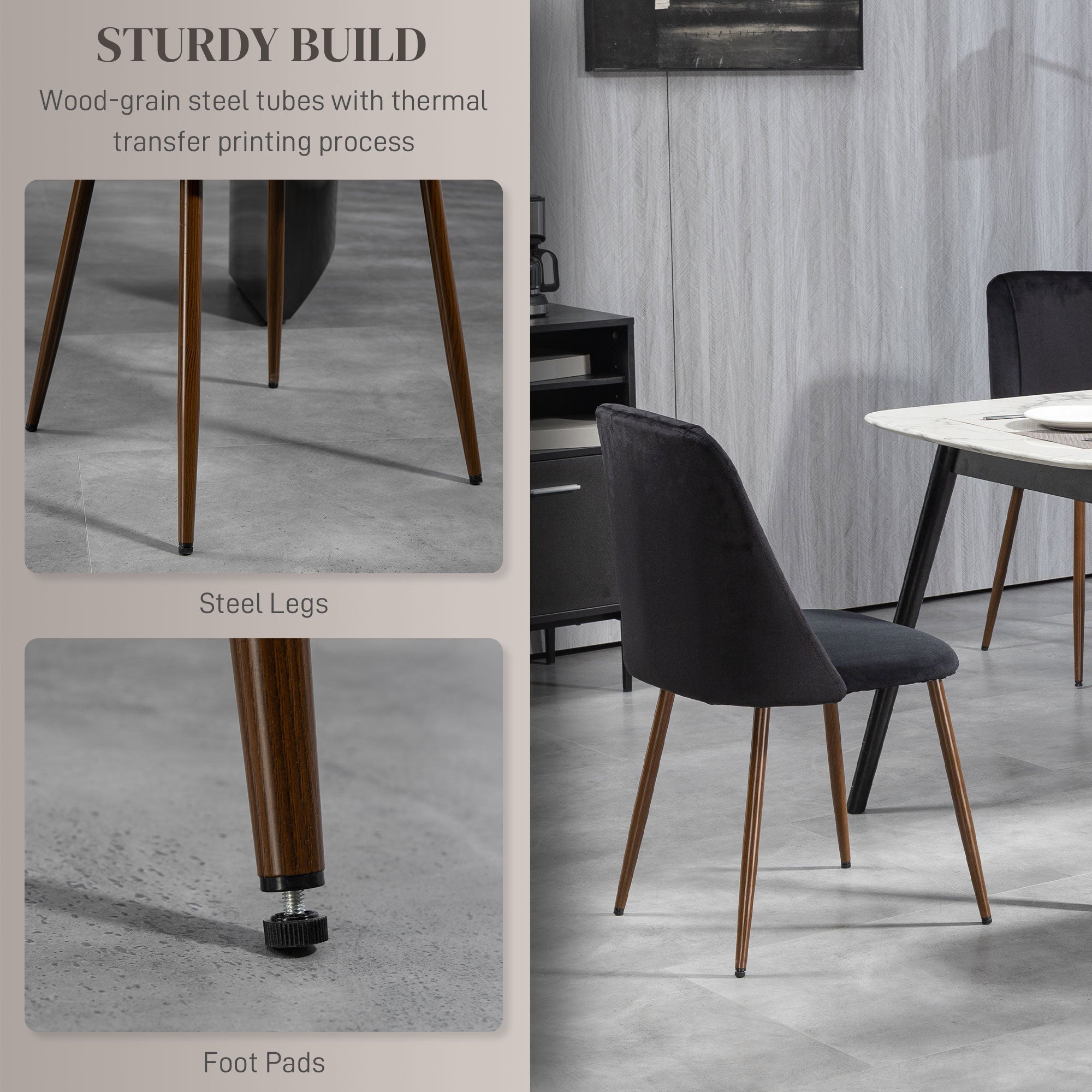 HOMCOM Set of 4 Upholstered Velvet Dining Chairs Accent Chairs Wood-grain Steel Legs for Kitchen Dining Area 