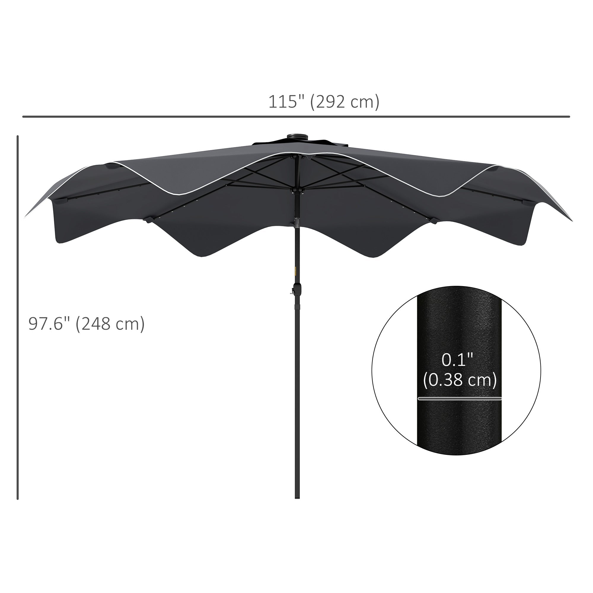 Outsunny Solar Patio Umbrella with LED and Tilt, Outdoor Market Table Umbrella Parasol with Crank, 10 x 10 ft, Dark Grey 