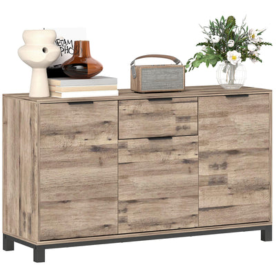 HOMCOM 47" Buffet Cabinet, Industrial Sideboard with 3 Doors, Drawer, 2 Adjustable Shelves for Living Room, Brown Wood Grain 