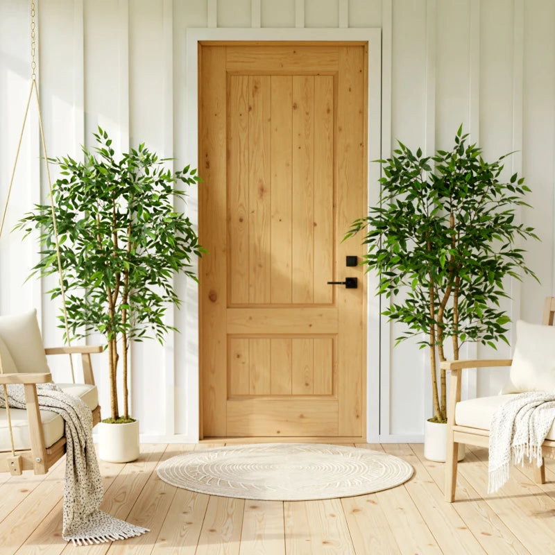 5FT Artificial Banyan Tree Set of 2, Fake Potted Tree with Solid Wood Trunk and Pot for Indoor