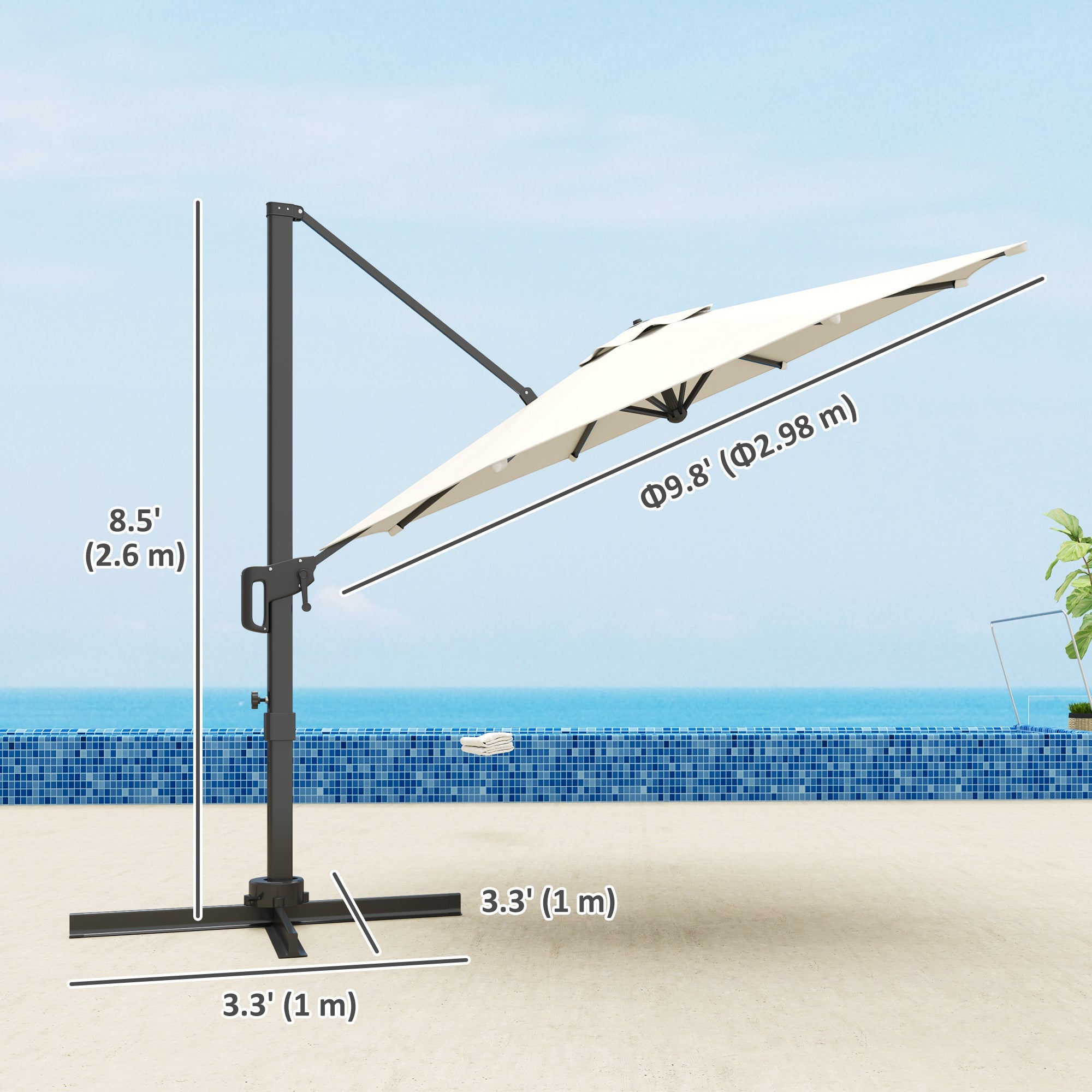 Outsunny 10' Offset Patio Umbrella Cantilever Umbrella with Aluminium Pole 360° Rotation and Tilt Adjustment, White 