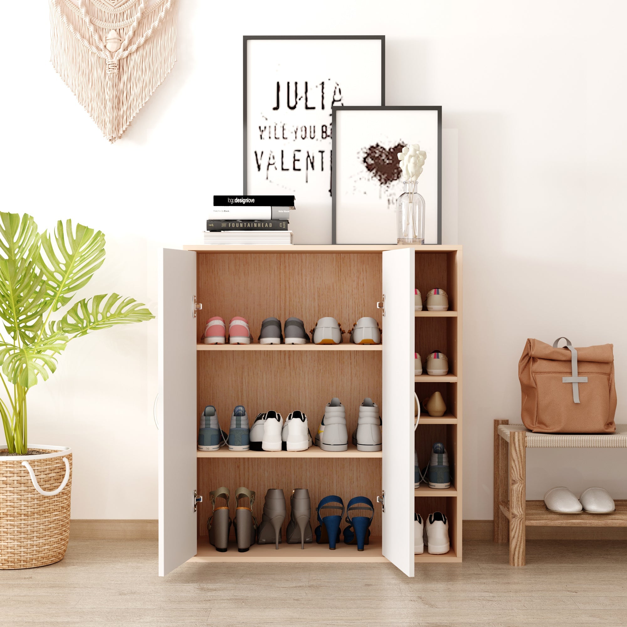 HOMCOM Organizational Haven: Freestanding Storage Cabinet with Adjustable Shelf, Perfect for Living Room, Entryway, Hallway, White Wood 