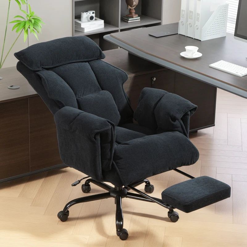 Desk Chair, Computer Office Chair with Footrest, Adjustable Backrest and Headrest, Black