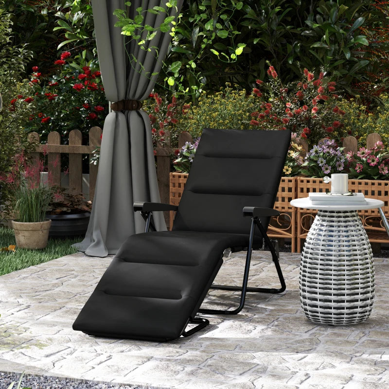 Foldable Lounge Chair, Reclining Patio Sun Lounger with 6-Position Adjustable Back, Black