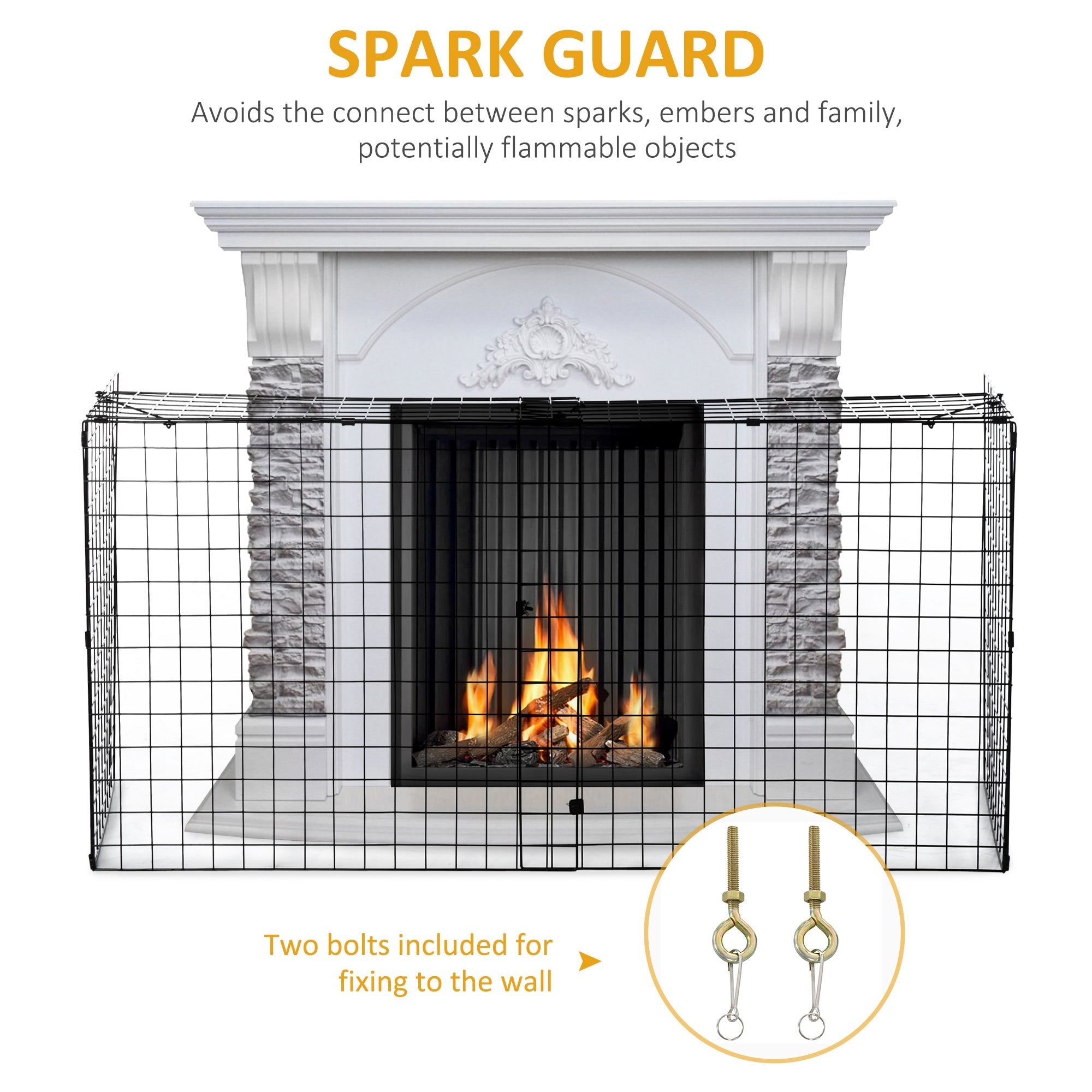 HOMCOM Fireplace Screen, Extendable Fire Spark Guard Cover with Metal Mesh for Living Room Home Decor, Black 