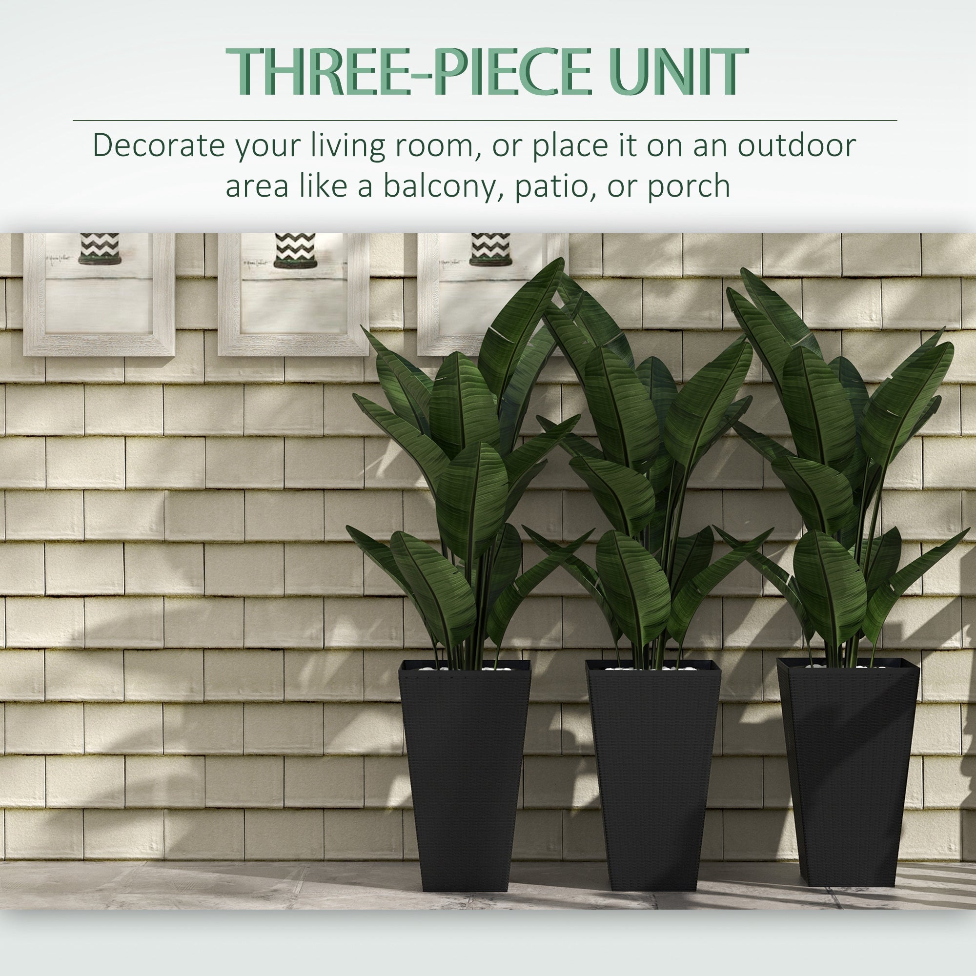Outsunny Elegant 3-Piece Tall Plant Stand Set for Outdoor & Indoor - Enhance Your Entryway, Patio, Deck in Black 