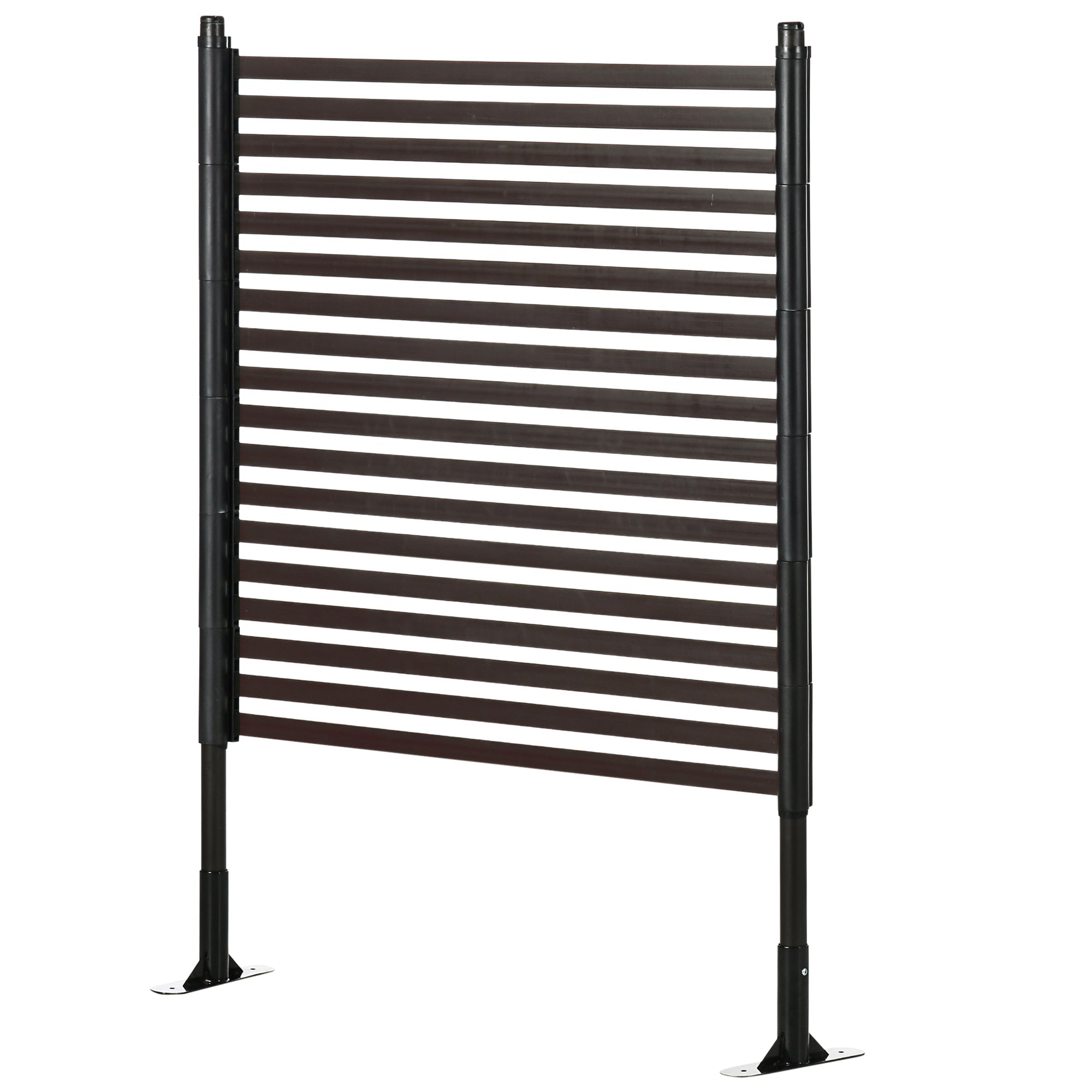 Outsunny Picket Metal Garden Fence for Hard & Soft Ground, 4 ft(H) Standing Outdoor Fencing with Feet, Animal Barrier Flower Bed Landscape Edging, Brown 