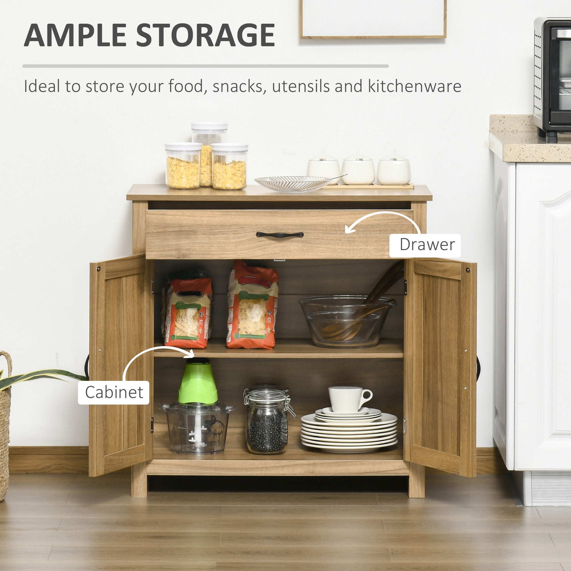 HOMCOM Rustic Barn Door Cabinet: Farmhouse Sideboard Buffet Storage Cabinet, Coffee Bar for Living Room, Entryway, Natural Wood Effect 