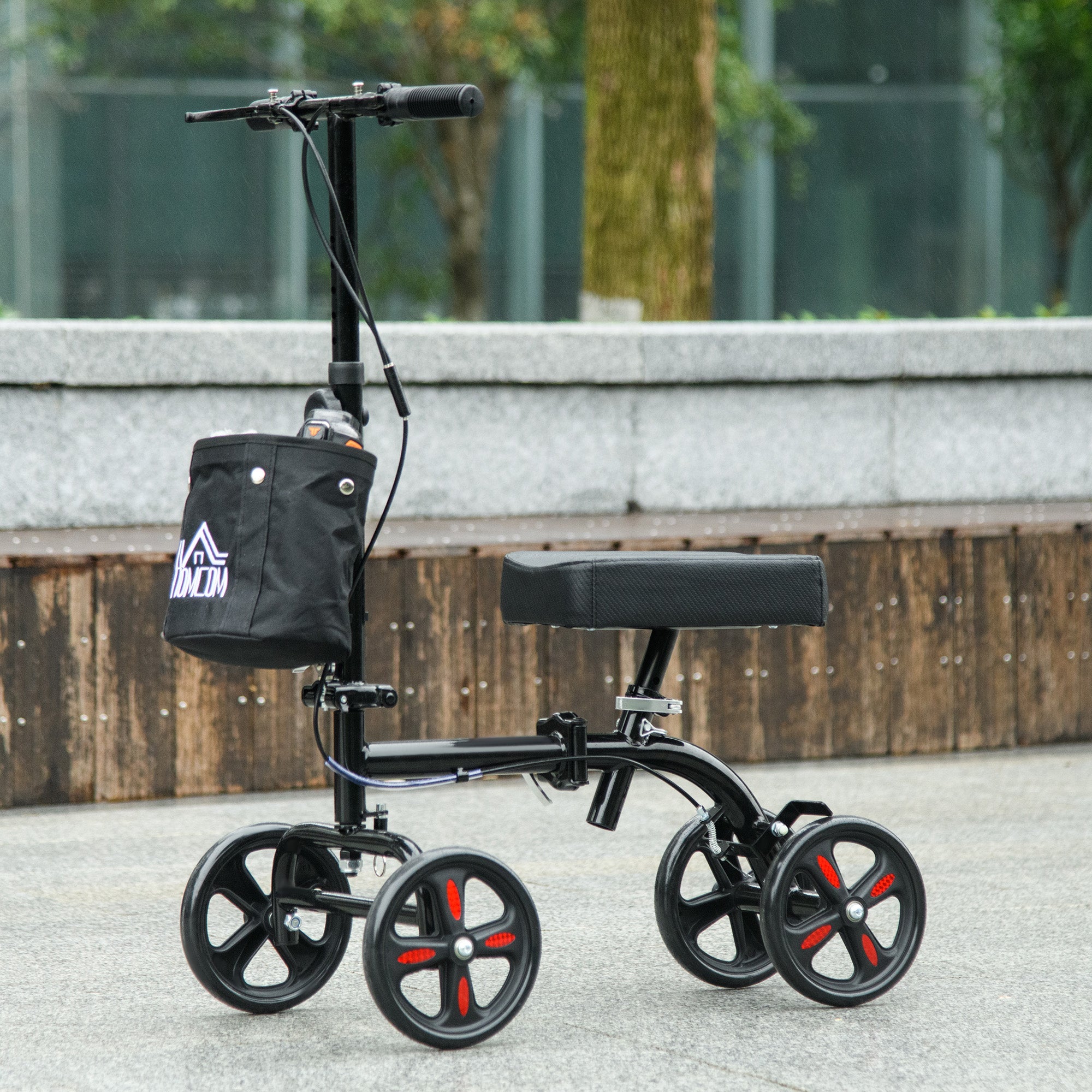 HOMCOM Steerable Knee Walker, Foldable Knee Scooter with Dual Braking System, Adjustable Height, Crutch Alternative, Black 