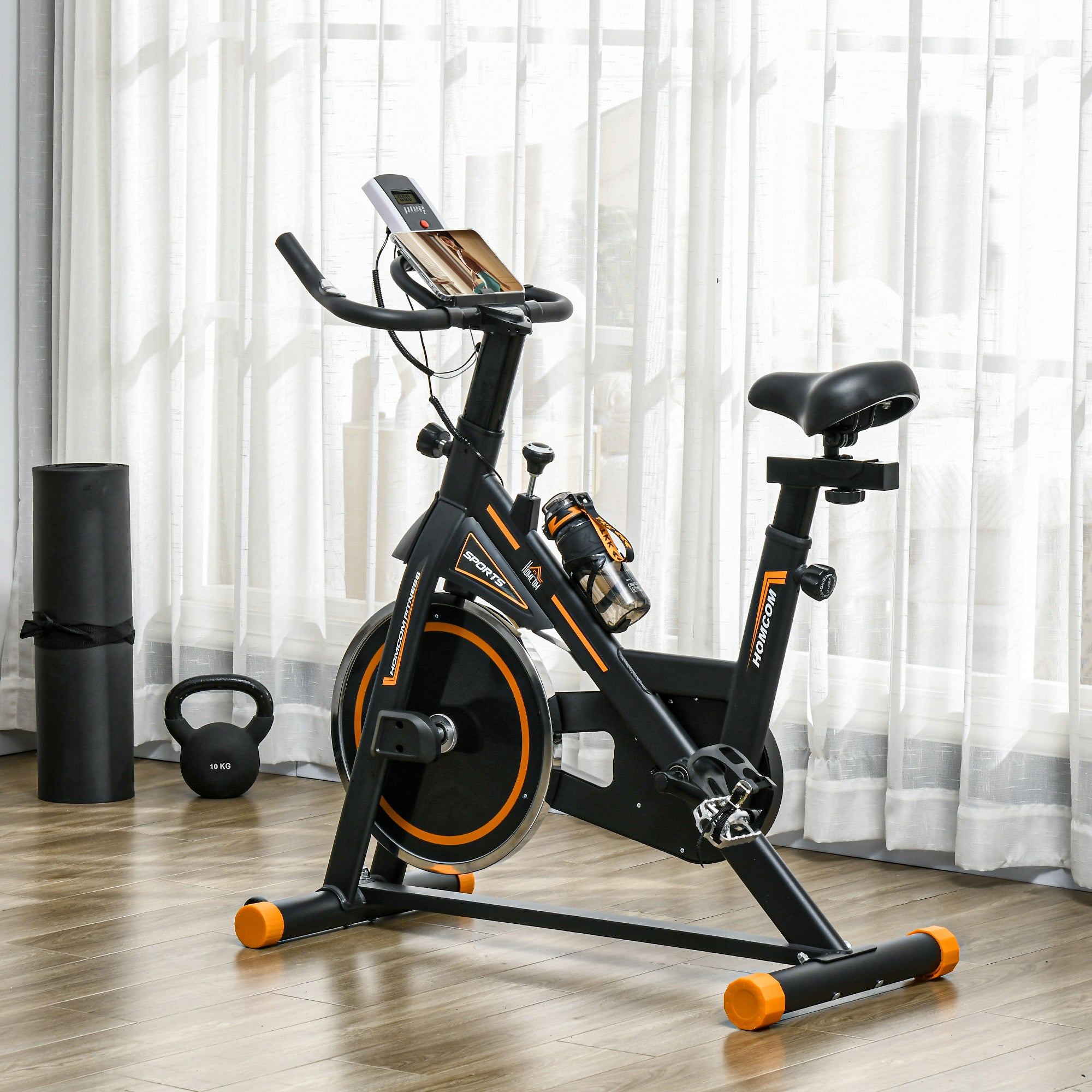 Soozier Upright Stationary Exercise Bike, Cardio Workout Training Bicycle w/ Adjustable Resistance LCD Monitor, Orange 