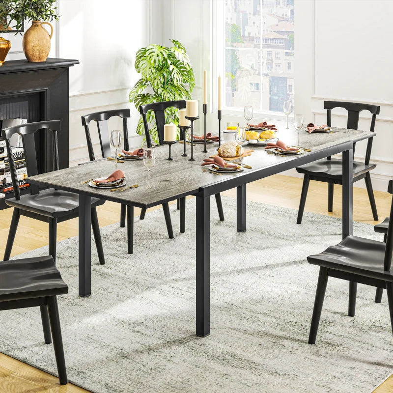 63"-94.5" Extendable Patio Dining Table for 6-8 Person, Outdoor Dining Table with Aluminium Edging, Steel Frame, Grey