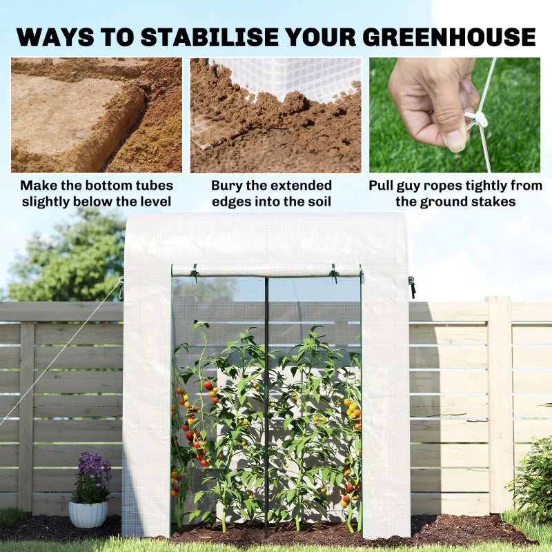 Mini Greenhouse, Portable Garden Green House with Roll-up Door and Mesh Windows, 6' x 2' x 6.6', White