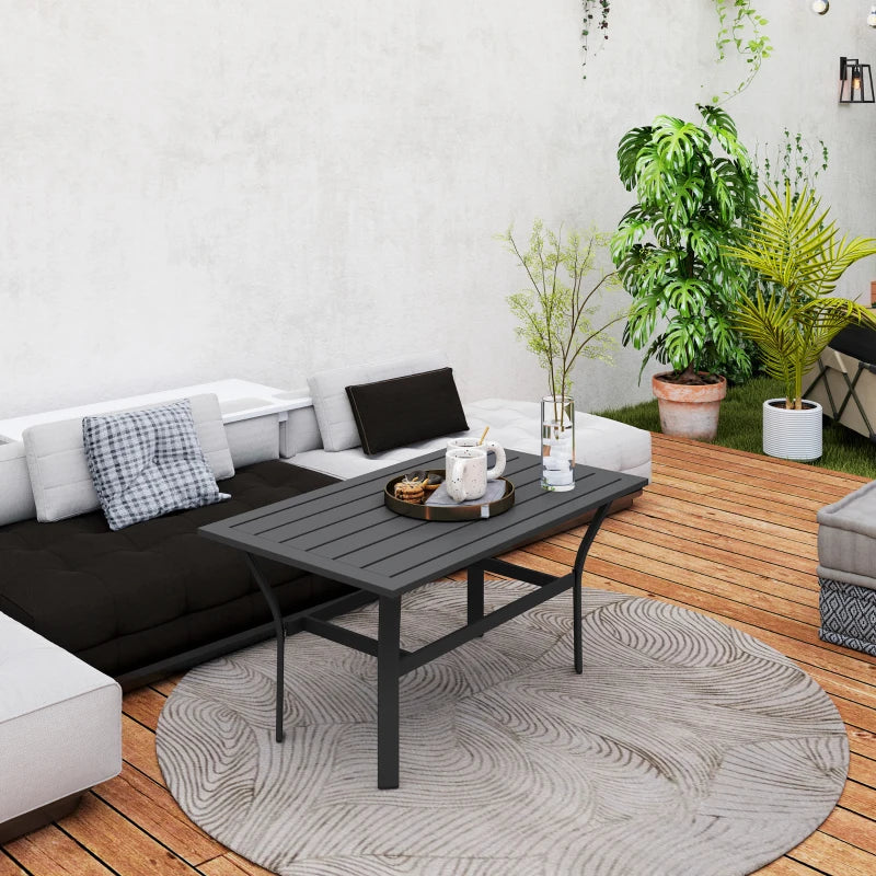 Outdoor Side Table with Slatted Tabletop, Metal Patio Coffee Table for Garden, Balcony, Black