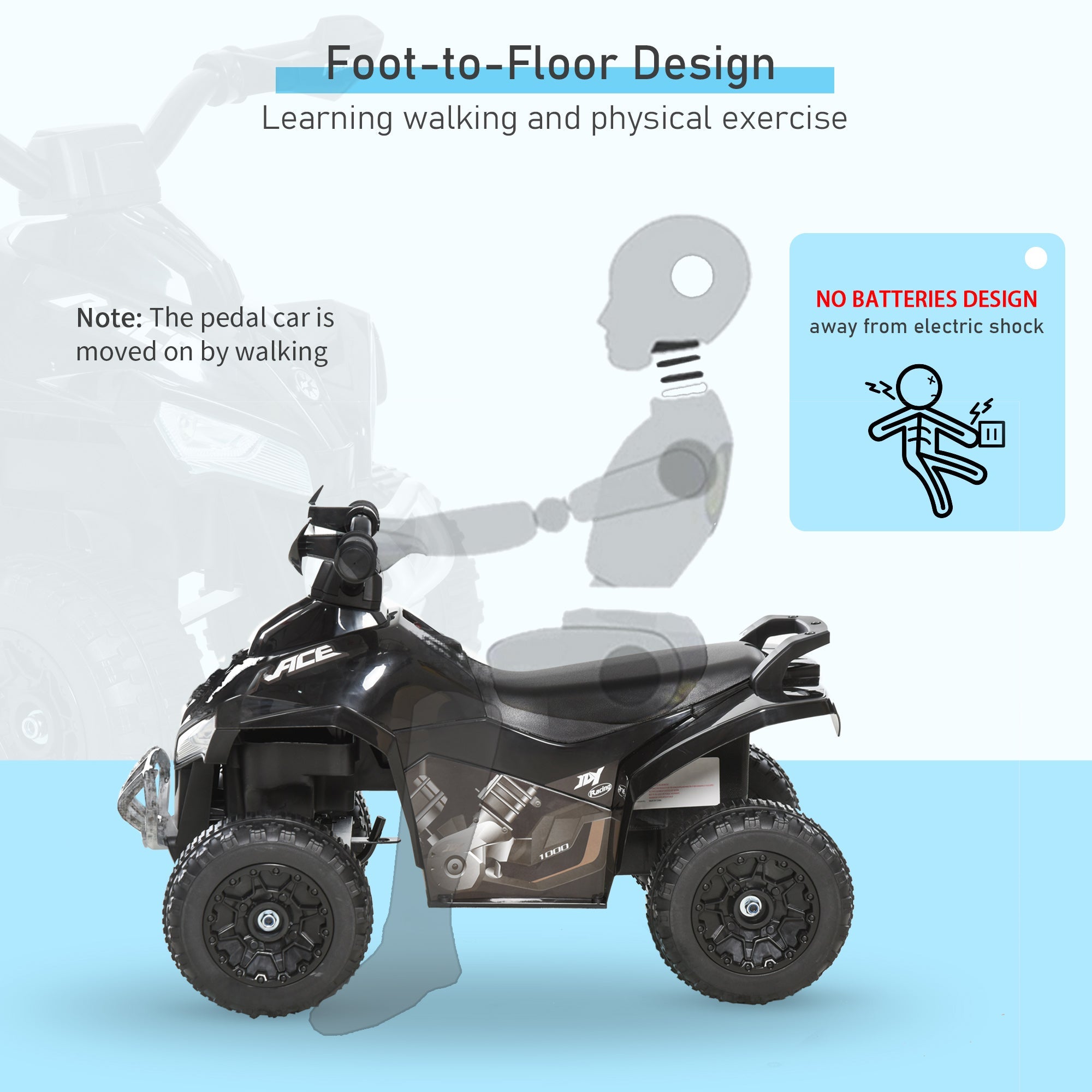 Aosom Ride on Toy for Kids 4 Wheel Motorcycle Baby Walker Toddler Ride on Car Battery Powered Toys for Kids 18-36 Months Black 