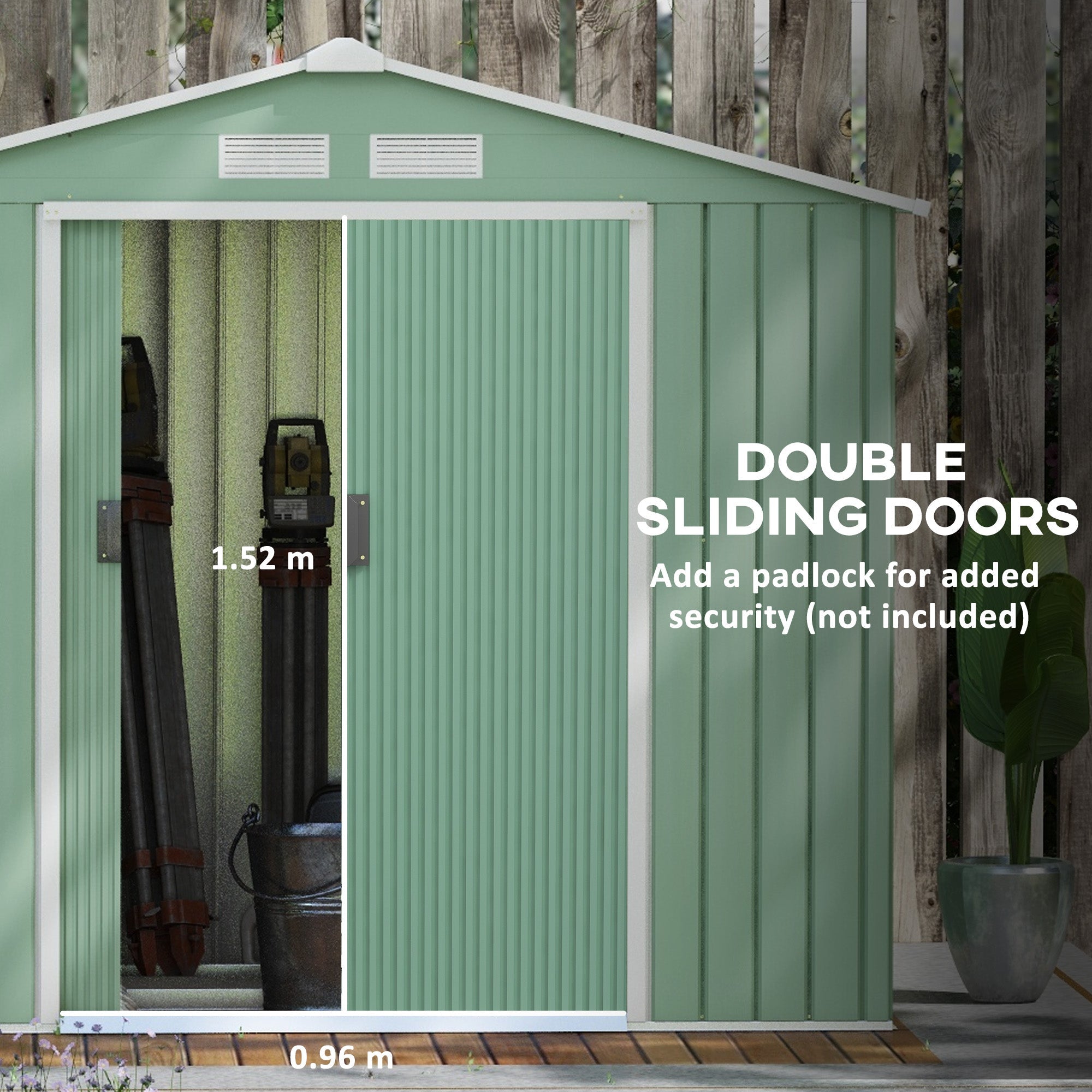 Outsunny 7' x 4' x 6' Garden Storage Shed Outdoor Patio Metal Tool Storage House w/ Foundation Kit and Double Doors Light Green 