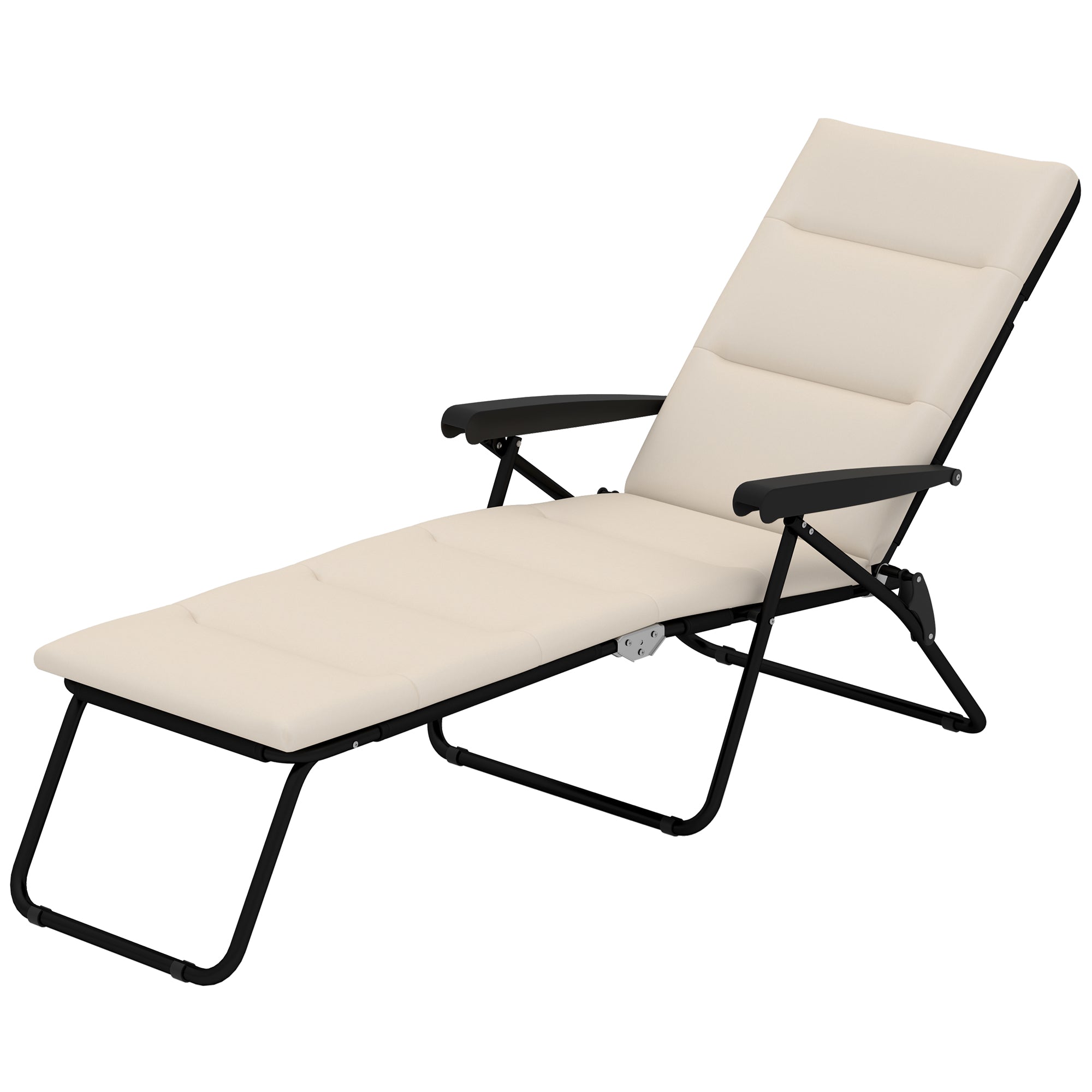 Outsunny Foldable Lounge Chair, Reclining Patio Sun Lounger with 6-Position Adjustable Back, Beige 