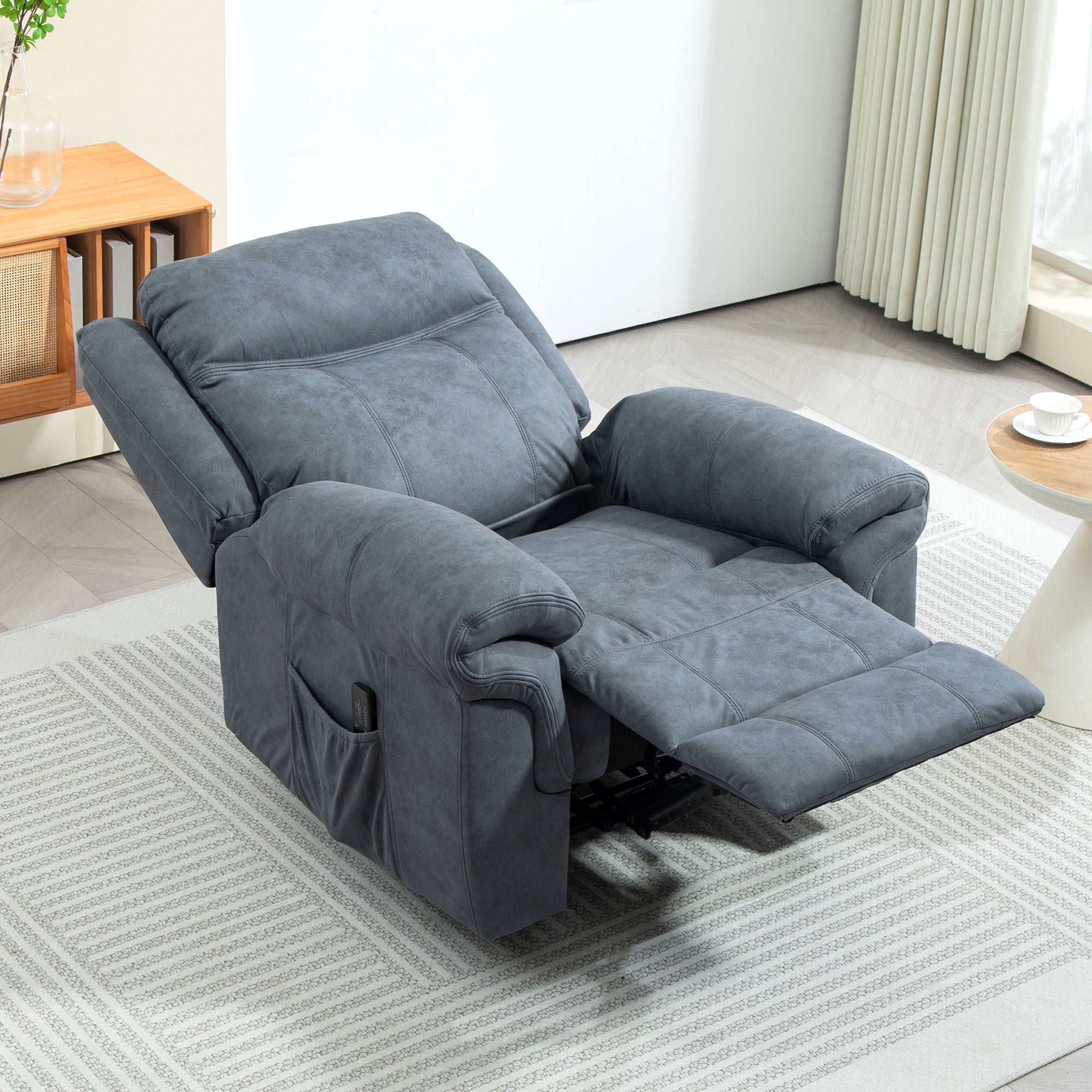 HOMCOM Manual Recliner Chair with Vibration Massage, Side Pockets, Microfibre Reclining Chair for Living Room, Blue 