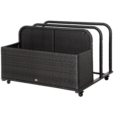 Outsunny Rolling Pool Storage Rattan Patio Furniture Outdoor Storage Wicker Organizer for Floats, Paddles, Balls, Towels, Brown 