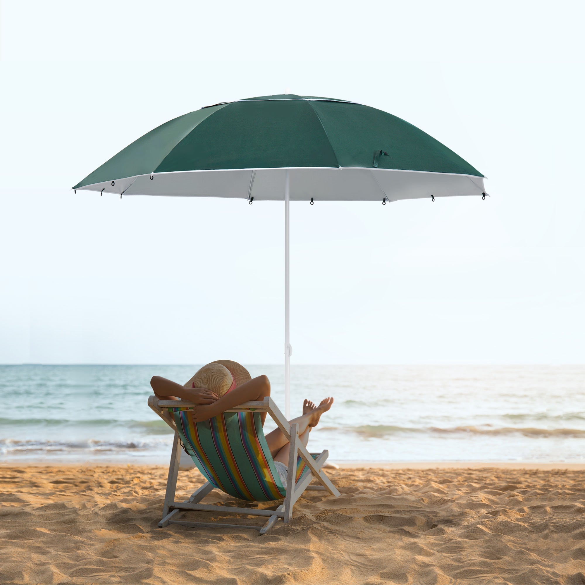 Outsunny 7.5FT 2-in-1 Umbrella Shelter with Carry Bag, Beach Sport Umbrella with Silver Coated UPF50+ UV Protection Dark Green 